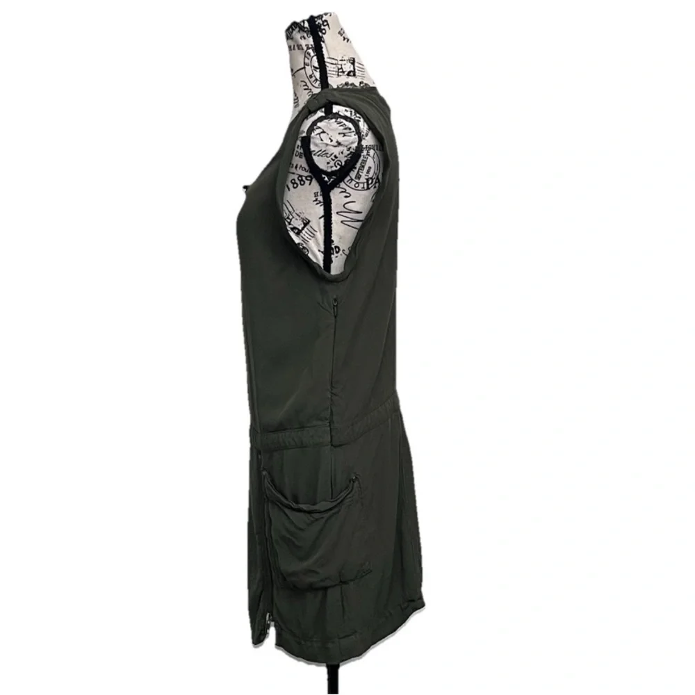 Free People Olive Green Utility Mini Dress Size 6 Sleeveless Pockets Casual Boho